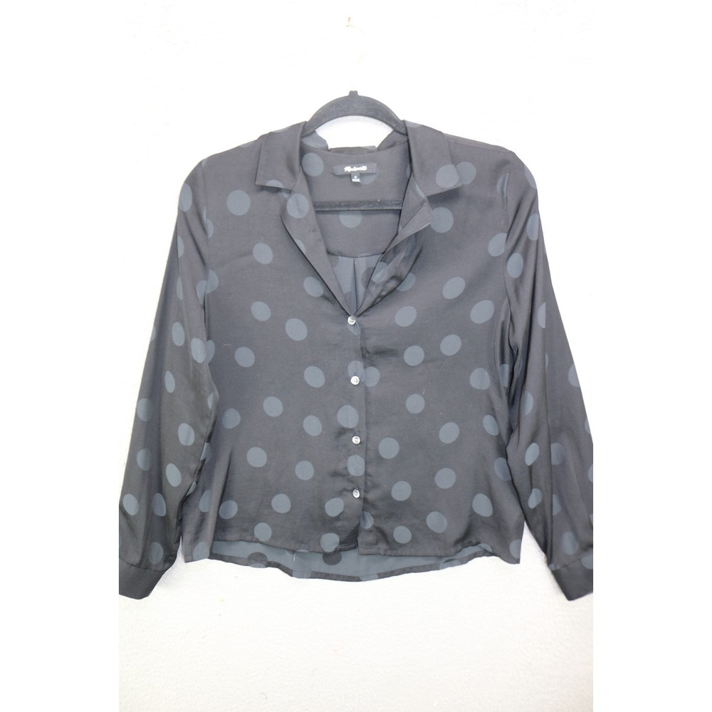 Madewell Black Silky Long Sleeve Polka Dot Blouse-Med-Office-Business-Career
